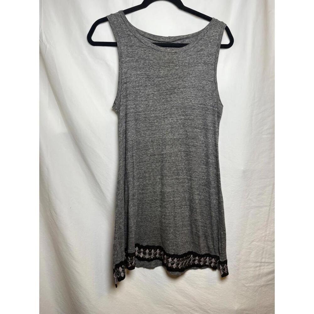 Gray Sleeveless‎ Boho Tunic Dress 100% Supima Cotton Embroidered Hem US Size 1